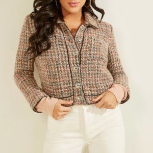 Guess Wool Blend Long Sleeve Kellie Tweed Jacket